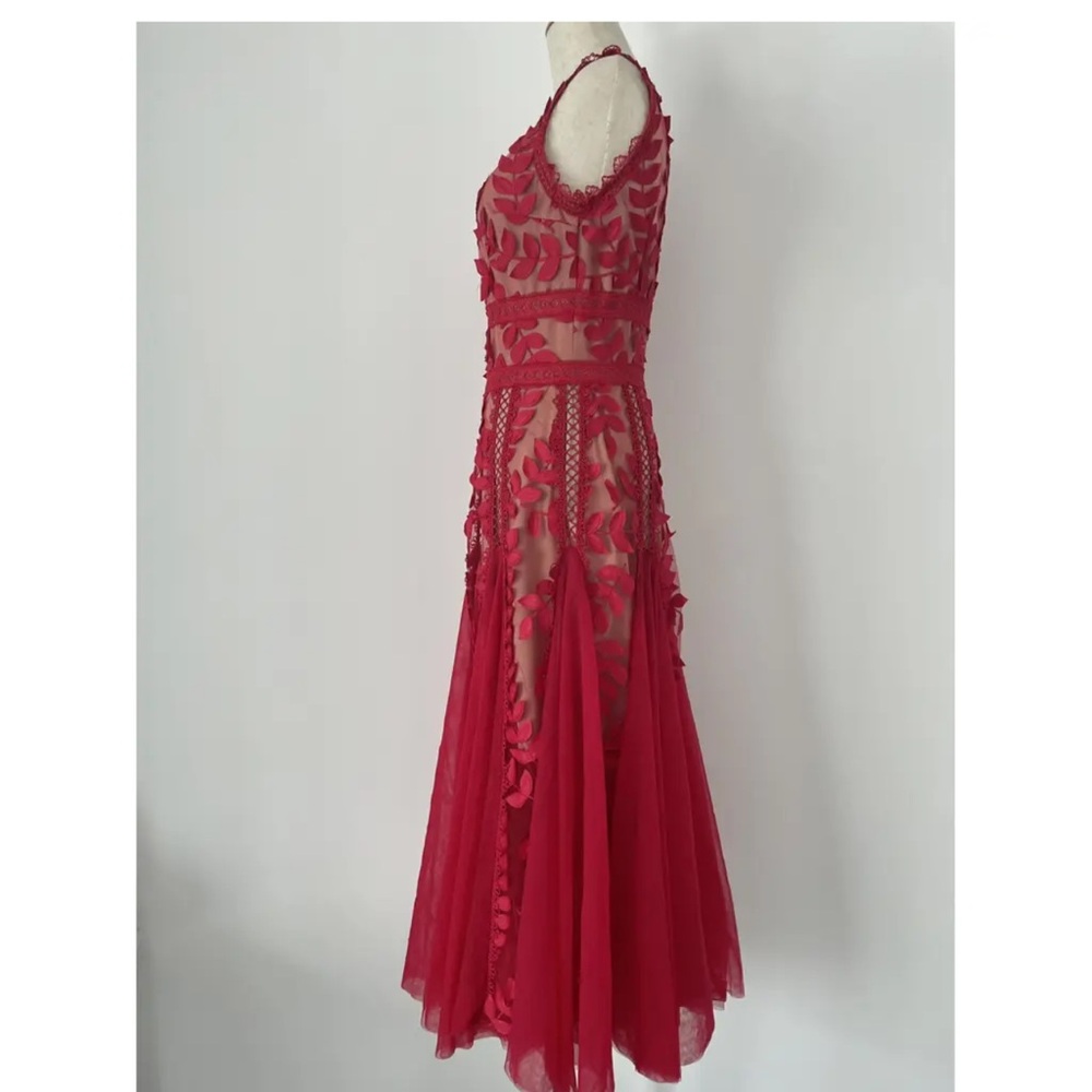 Bronx and Banco Bold Red Lace & Appliqué Midi Dress - Picture 6 of 11